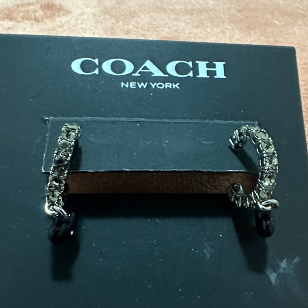 Coach Black and Silver Hoop Earrings